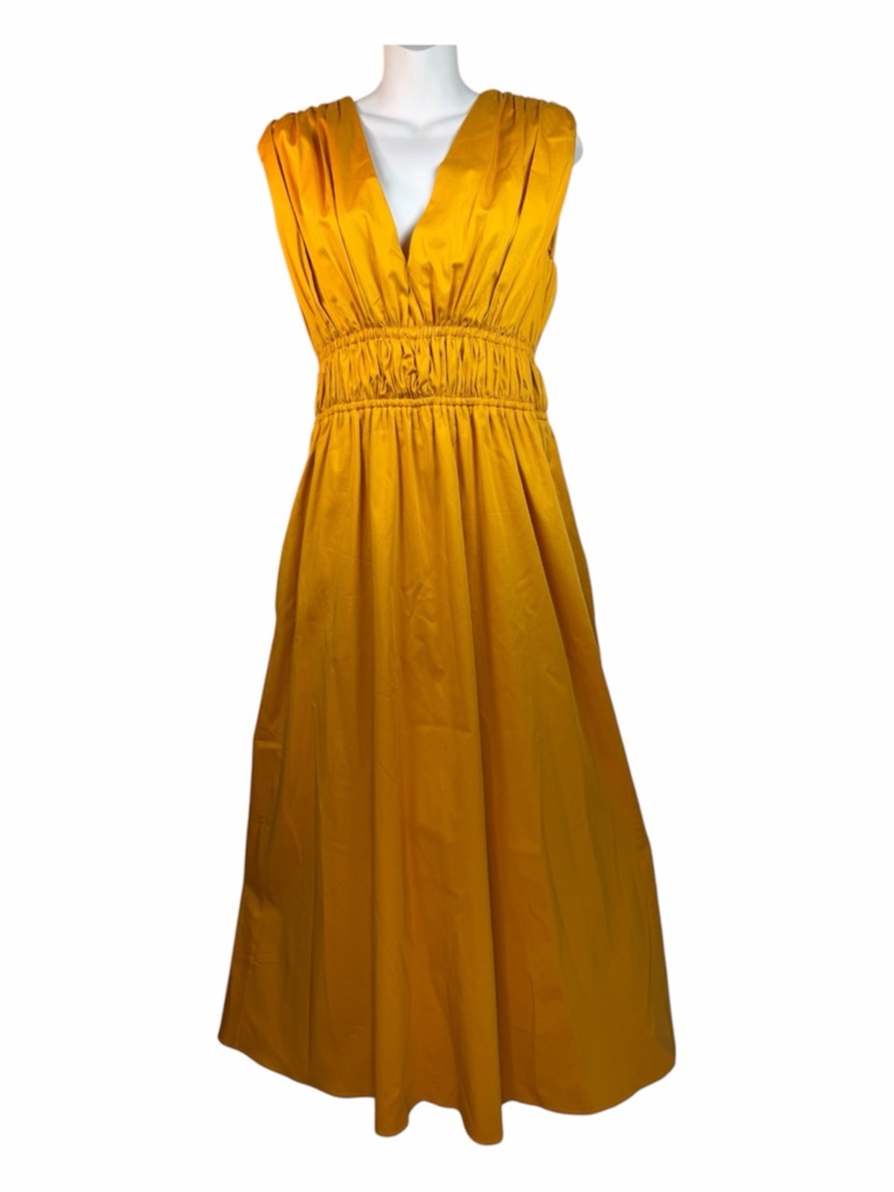 Altuzarra Cotton Poplin Midi Dress Fiona Stretch Ruched Pockets L Wedding Guest